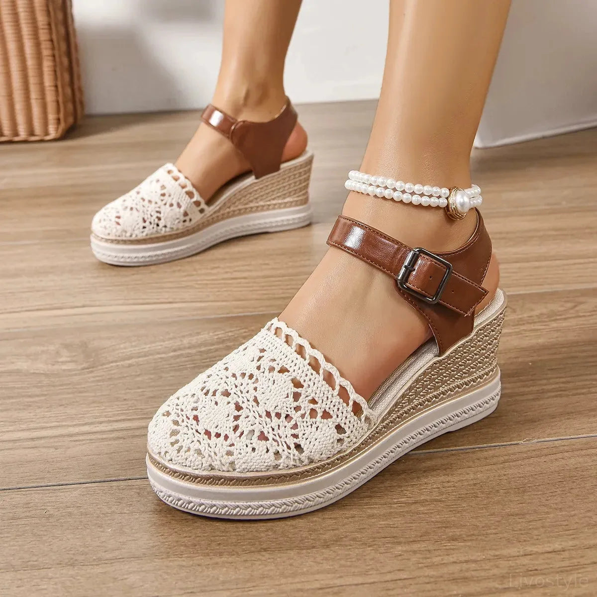 Round Toe Wedge Sandals — square view — Livostyle