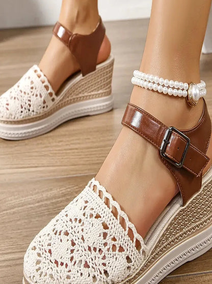 Round Toe Wedge Sandals — detail view — Livostyle