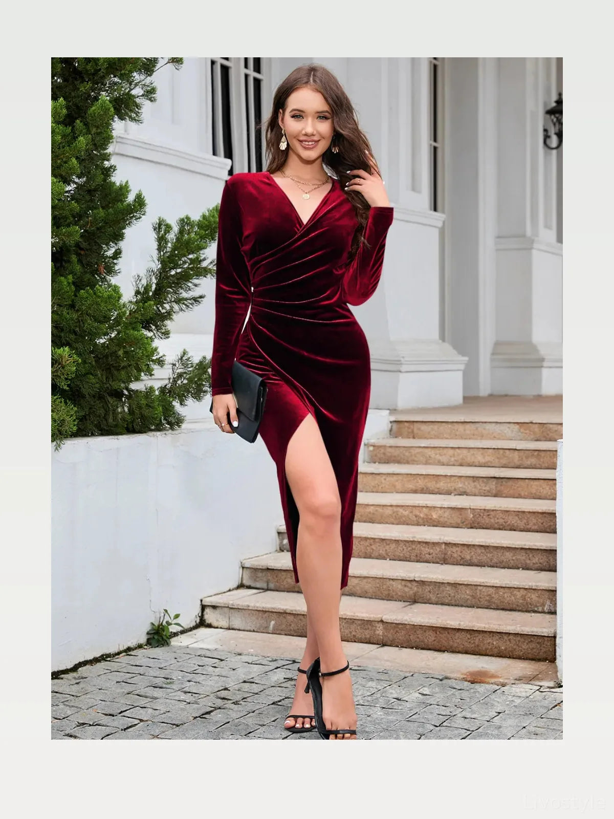Ruched Slit Surplice Wrap Dress — styled showcase — Livostyle