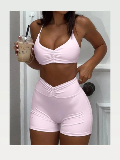 Ruched Sports Bra and High-Waisted Shorts Active Set — styled showcase — Livostyle
