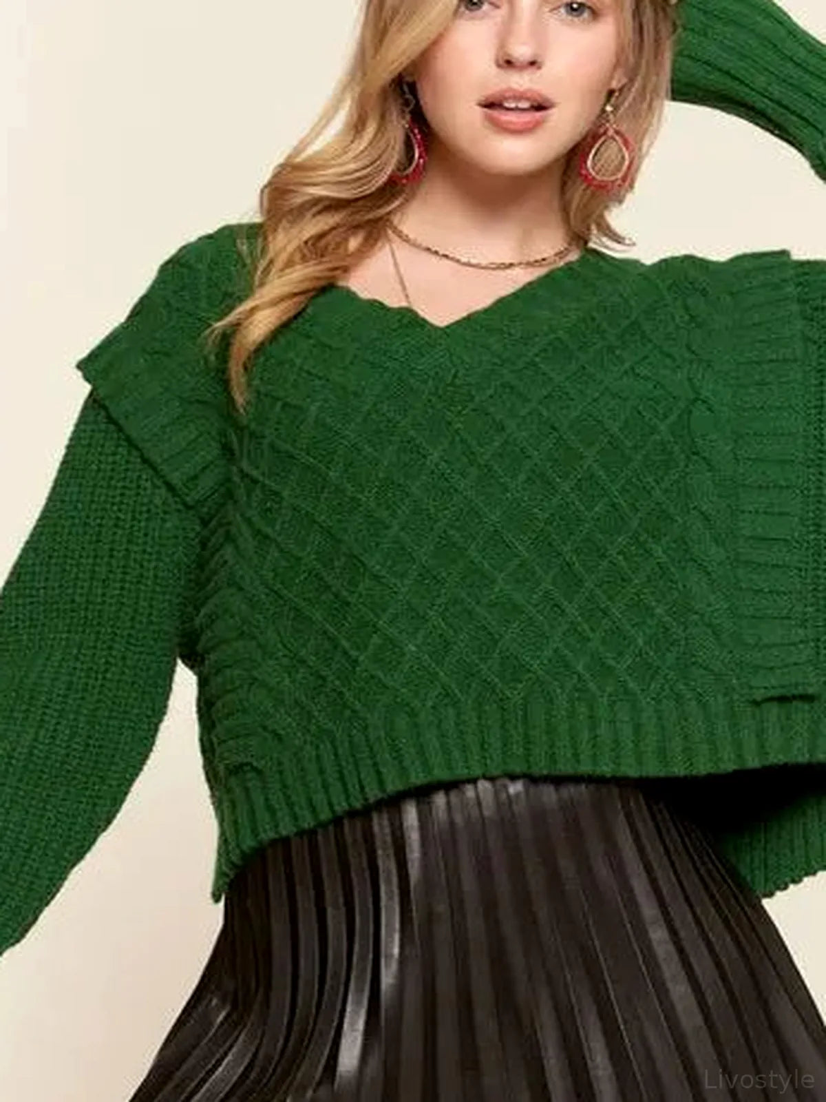 Cozy Ruffle Detail Sweater for Ultimate Comfort — detail view — Livostyle