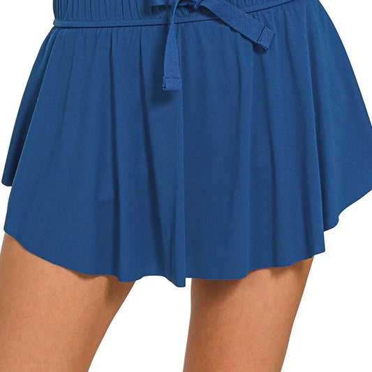 Ruffle Hem Tennis Skirt With Hidden Inner Pockets in LT NAVY — square view — Livostyle