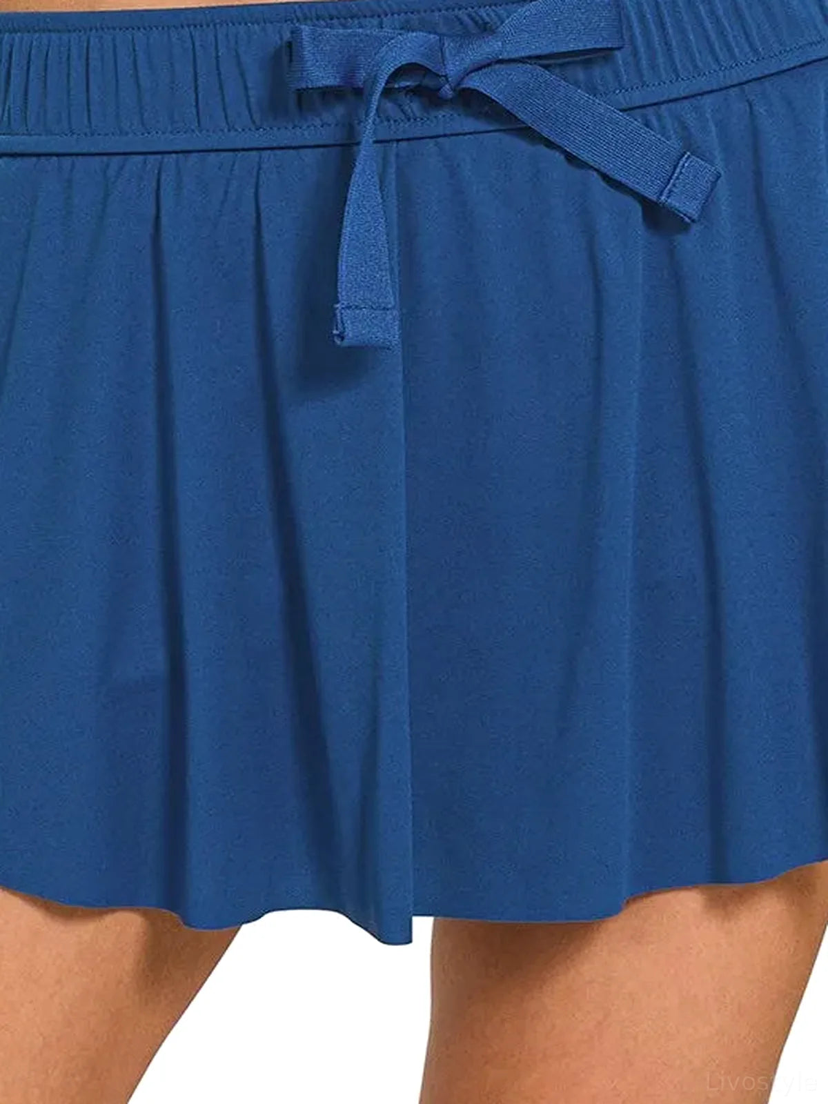 Ruffle Hem Tennis Skirt With Hidden Inner Pockets in LT NAVY — detail view — Livostyle