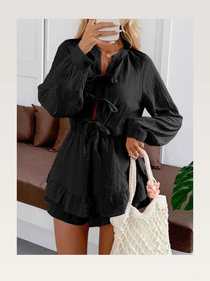 Ruffle Hem Tie Front Romper — styled showcase — Livostyle