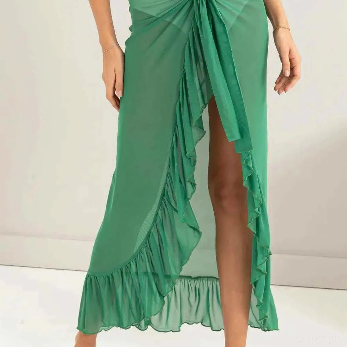 Ruffle Trim Cover Up Sarong Skirt — square view — Livostyle