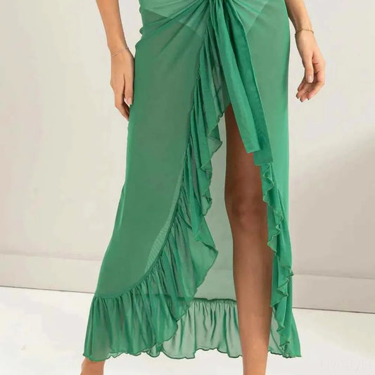 Ruffle Trim Cover Up Sarong Skirt — square view — Livostyle