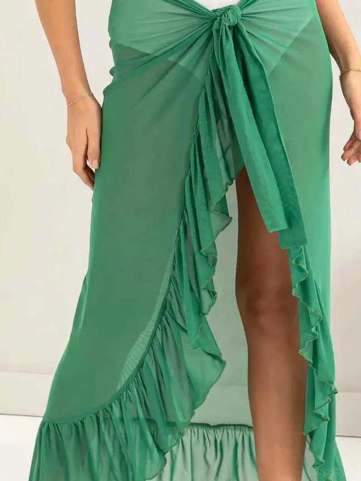 Ruffle Trim Cover Up Sarong Skirt — detail view — Livostyle