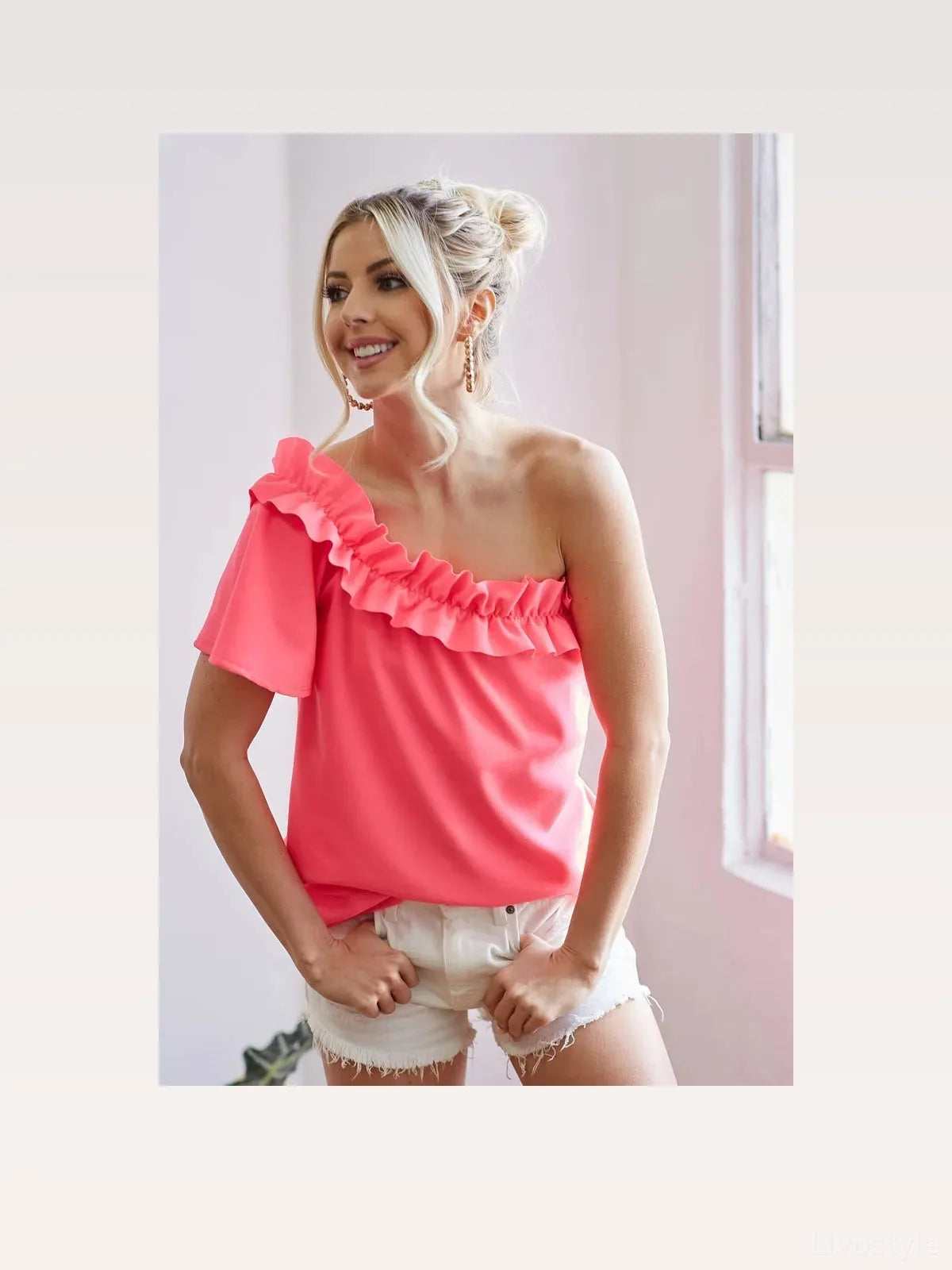 Elegant Crepe One-Shoulder Top with Ruffled Detailing — styled showcase — Livostyle