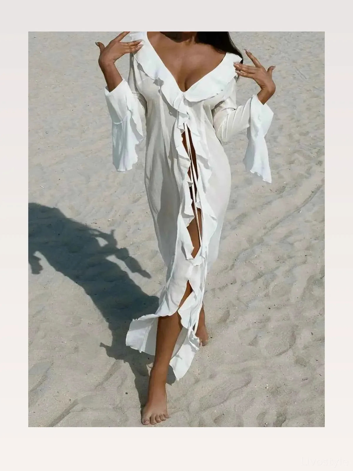 Ruffled Long Sleeve Cover-Up Dress — styled showcase — Livostyle