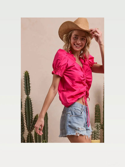 Chic Ruffled Square Neck Top with Dramatic Puff Sleeves — styled showcase — Livostyle