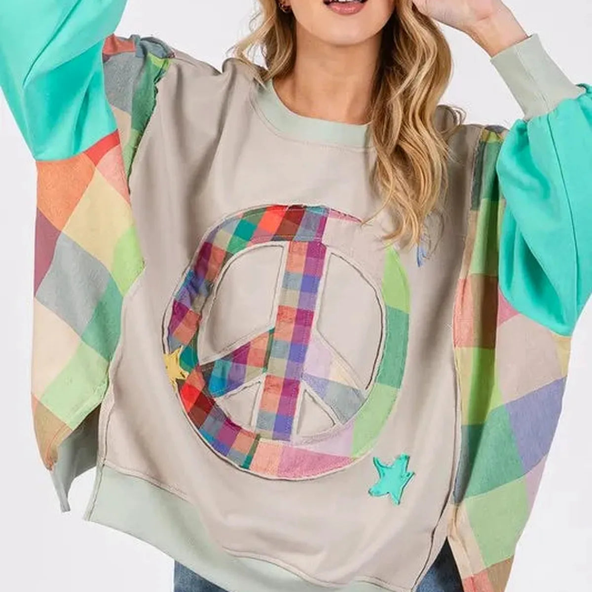 Contrast Peace Patch Dropped Shoulder Sweatshirt — square view — Livostyle