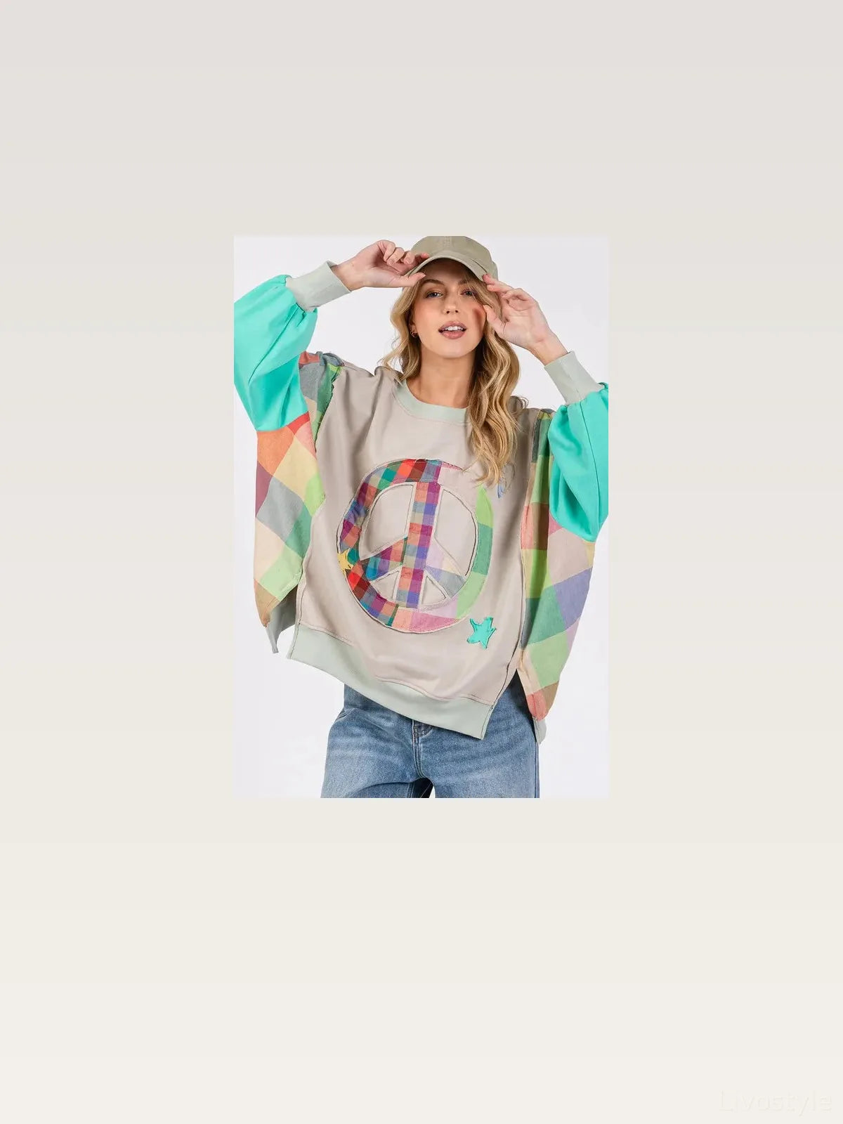 Contrast Peace Patch Dropped Shoulder Sweatshirt — styled showcase — Livostyle