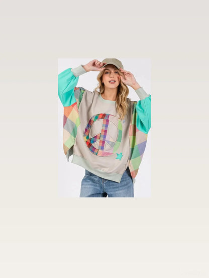Contrast Peace Patch Dropped Shoulder Sweatshirt — styled showcase — Livostyle