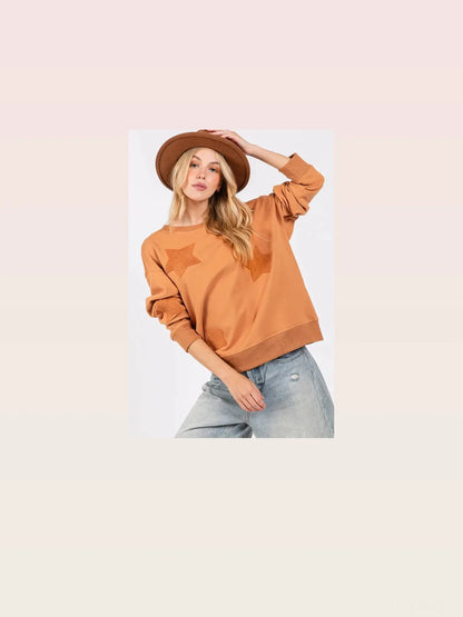 Star Patch Long Sleeve Sweatshirt — styled showcase — Livostyle