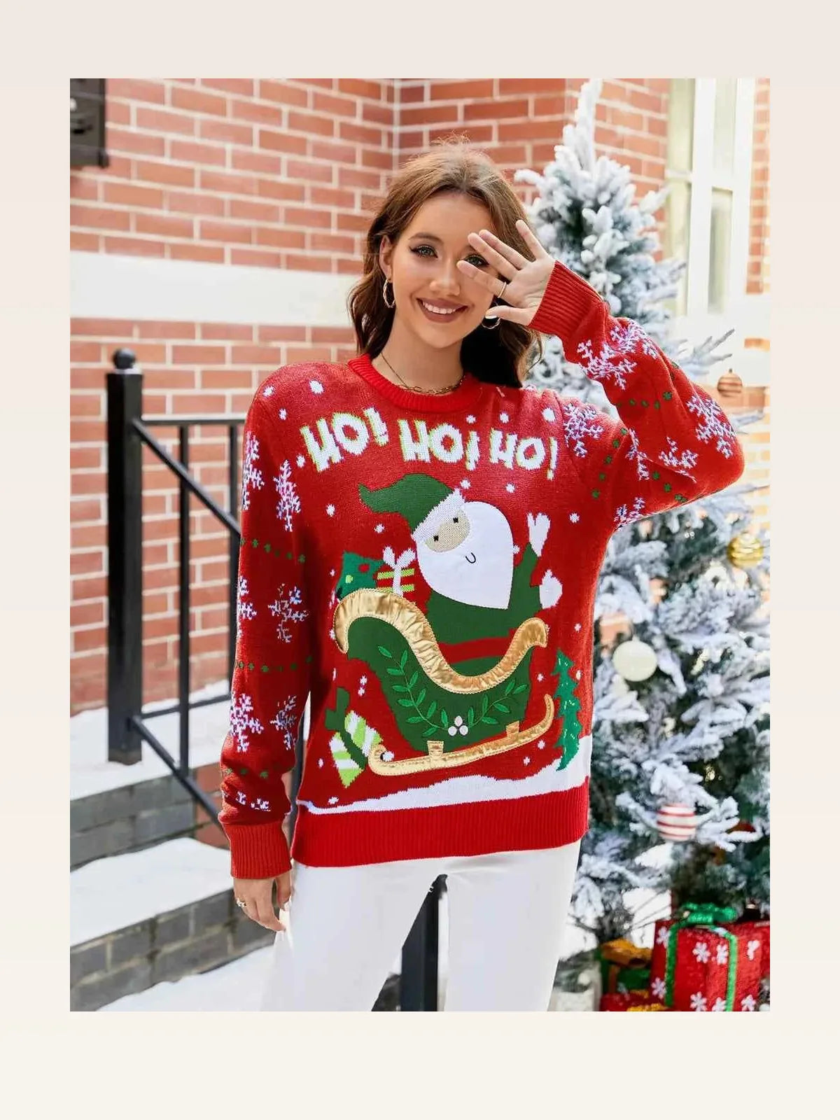 Santa Round Neck Long Sleeve Sweater — styled showcase — Livostyle