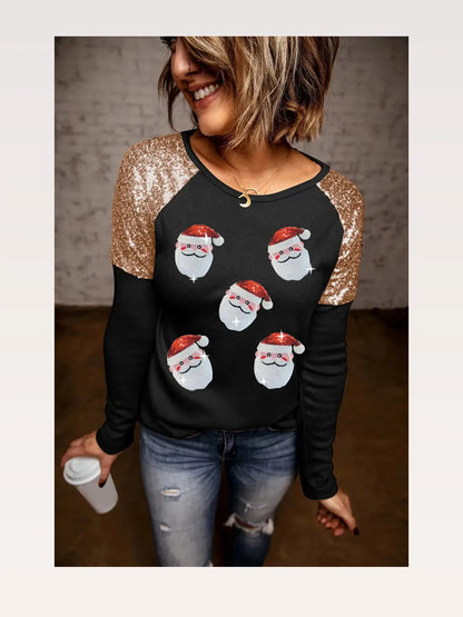 Santa Sequin Long Sleeve Round Neck Top — styled showcase — Livostyle