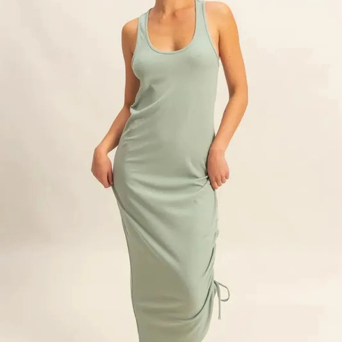 Chic Midi Dress with Scoop Neck & Side Tie Detail — square view — Livostyle