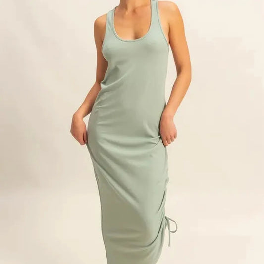 Chic Midi Dress with Scoop Neck & Side Tie Detail — square view — Livostyle