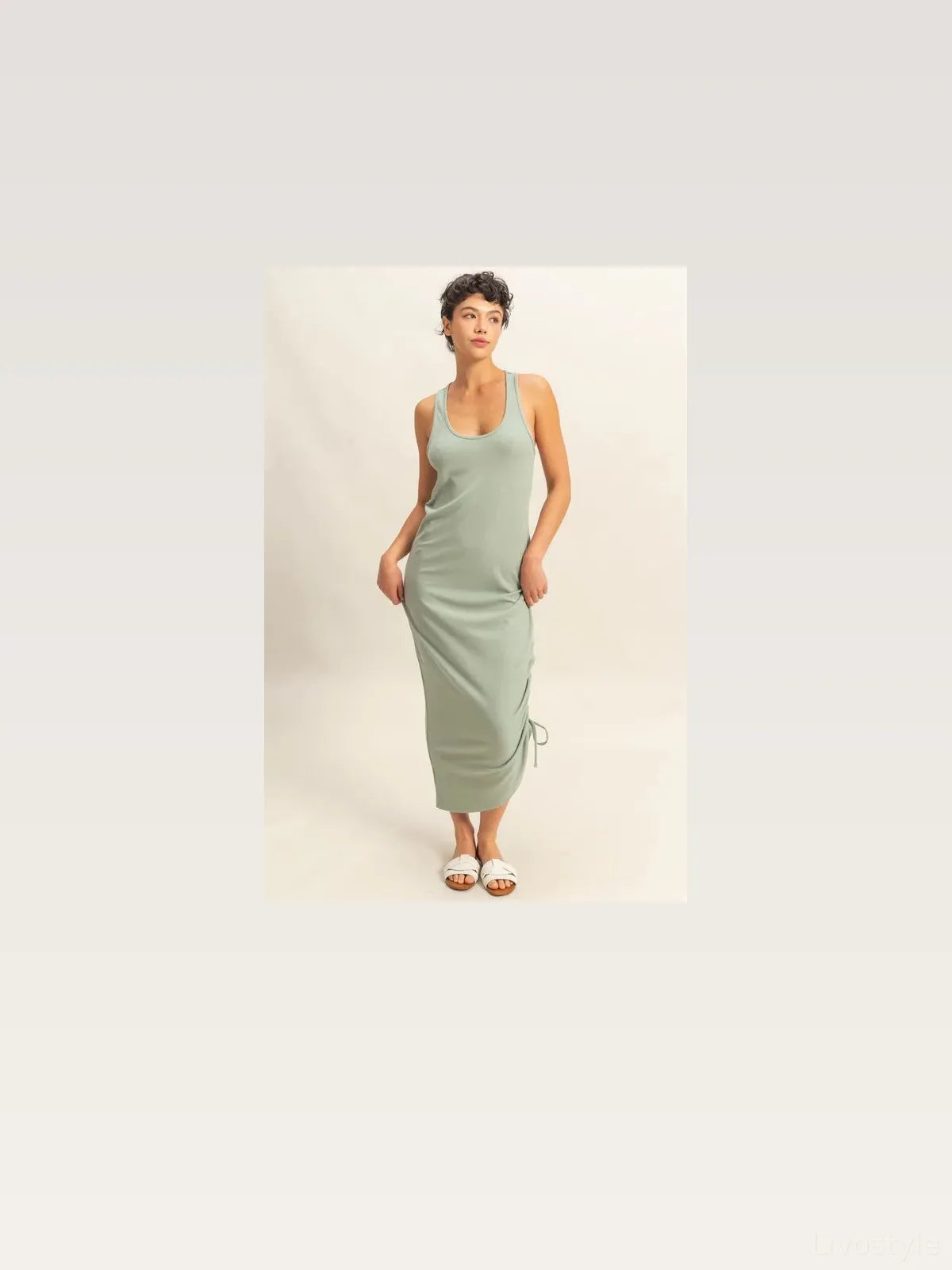 Chic Midi Dress with Scoop Neck & Side Tie Detail — styled showcase — Livostyle