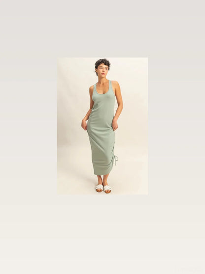 Chic Midi Dress with Scoop Neck & Side Tie Detail — styled showcase — Livostyle