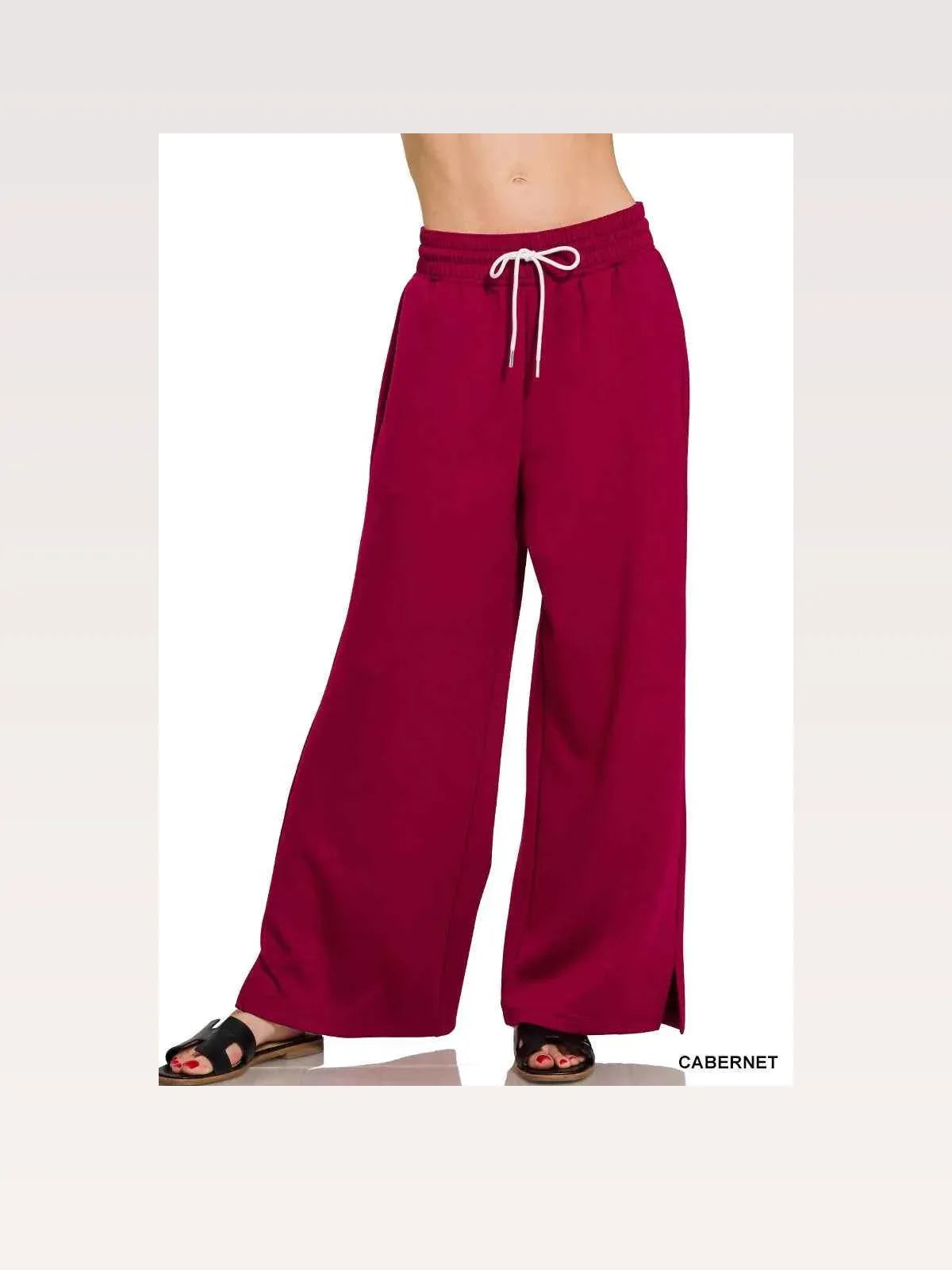 Scuba Drawstring Pants in CABERNET — styled showcase — Livostyle