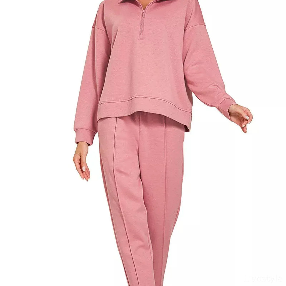 Scuba Half Zip Pullover and Jogger Set in Lt Rose — square view — Livostyle