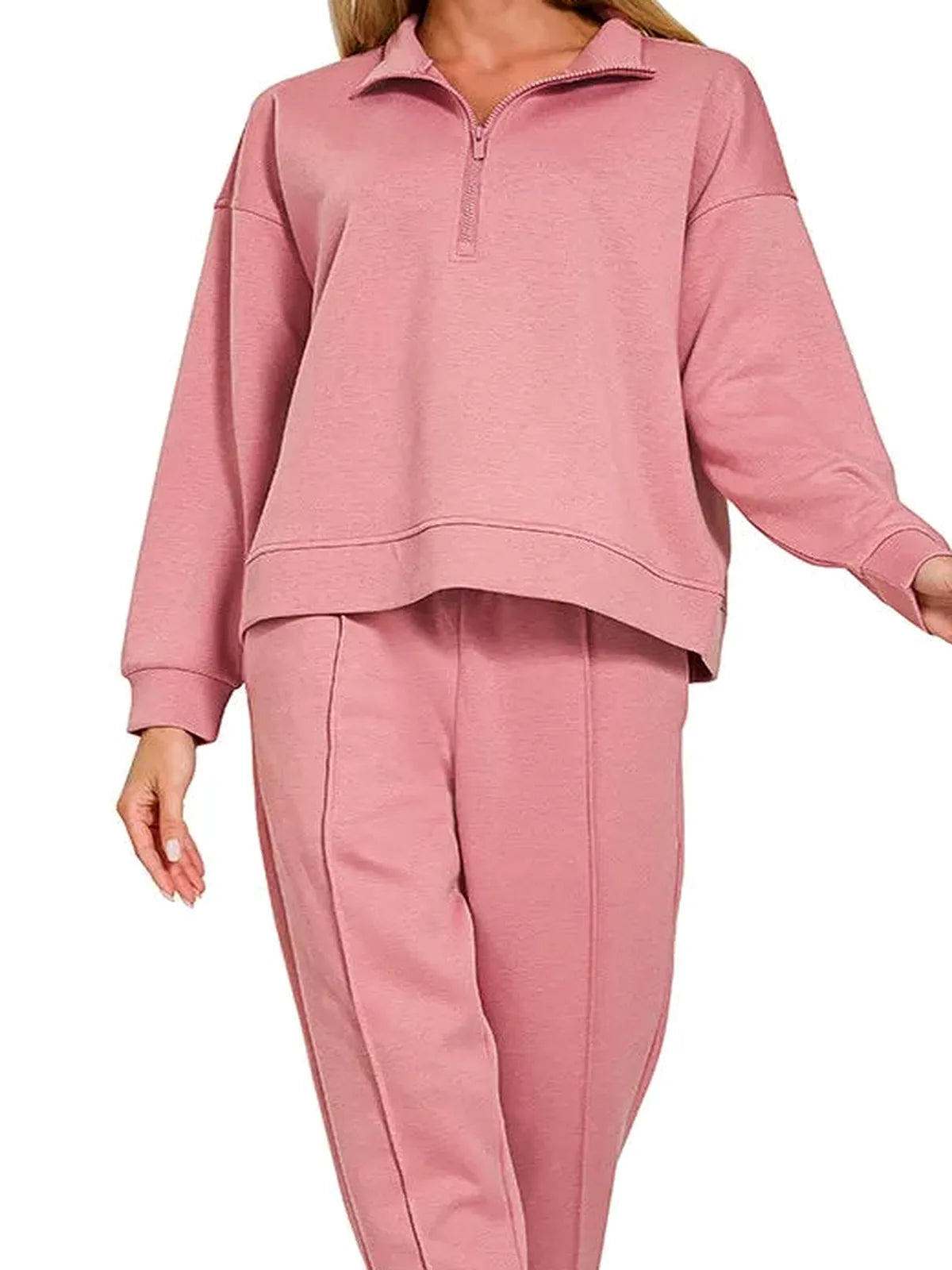 Scuba Half Zip Pullover and Jogger Set in Lt Rose — detail view — Livostyle