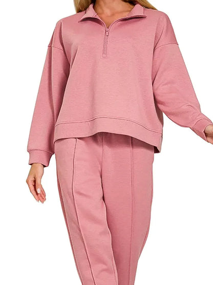 Scuba Half Zip Pullover and Jogger Set in Lt Rose — detail view — Livostyle