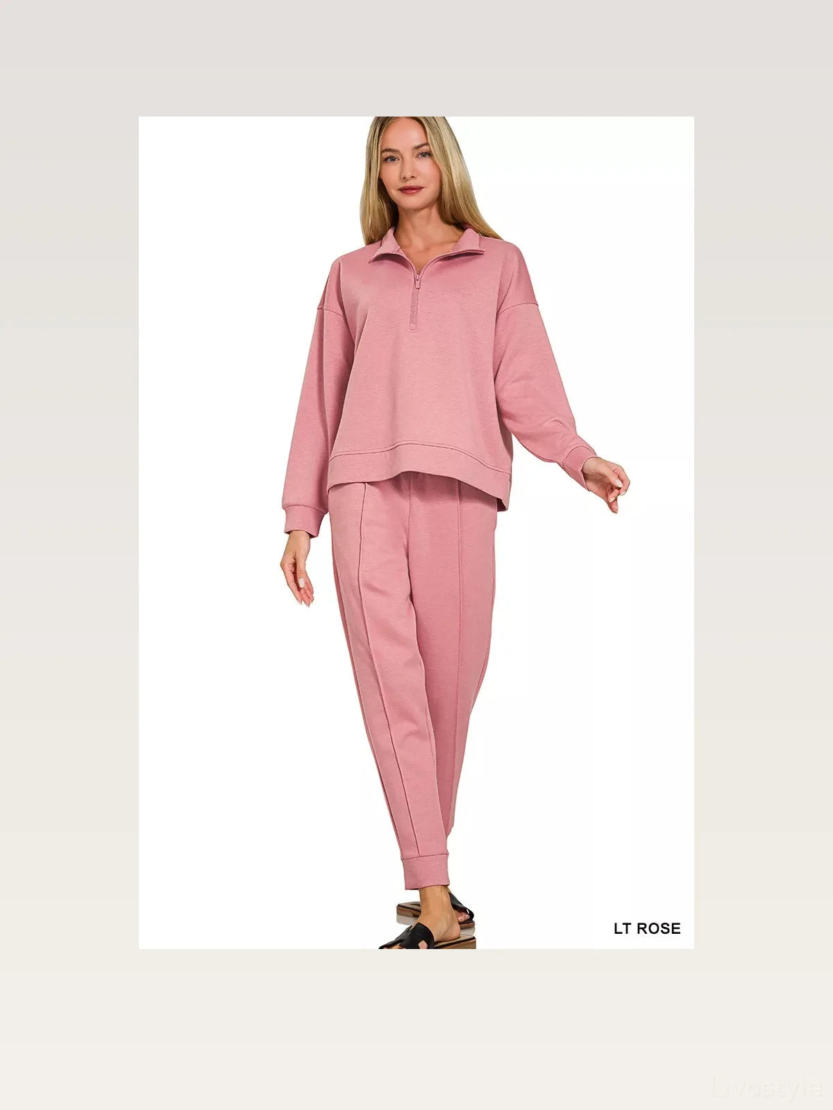 Scuba Half Zip Pullover and Jogger Set in Lt Rose — styled showcase — Livostyle
