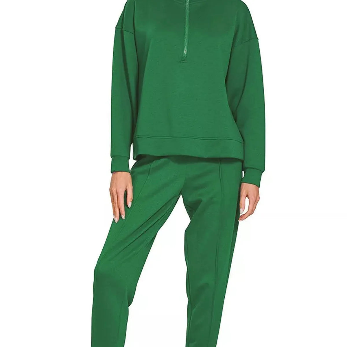 Scuba Half Zip Pullover and Jogger Set in Dk Green — square view — Livostyle