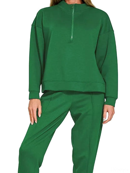 Scuba Half Zip Pullover and Jogger Set in Dk Green — detail view — Livostyle