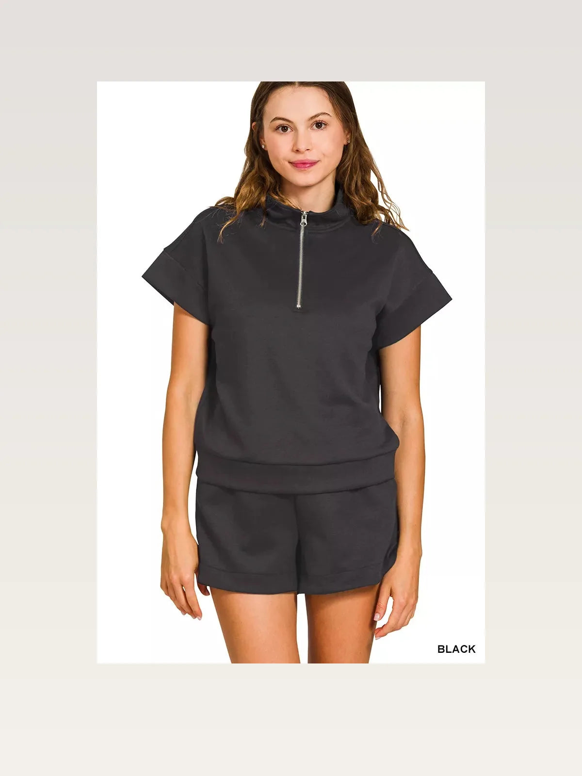 Scuba High Neck Half Zip Top and Dolphin Shorts Set — styled showcase — Livostyle