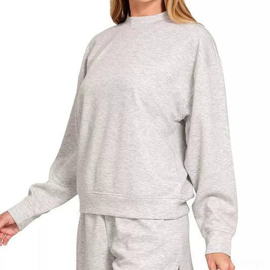 Scuba Long Sleeve Sweatshirt and Shorts Set in H GREY — square view — Livostyle