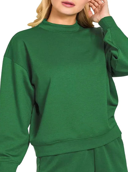 Scuba Long Sleeve Sweatshirt and Shorts Set in DK GREEN — detail view — Livostyle