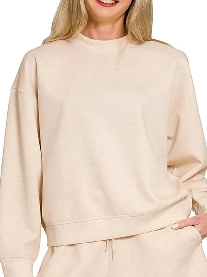 Scuba Long Sleeve Sweatshirt and Shorts Set in H BEIGE — detail view — Livostyle
