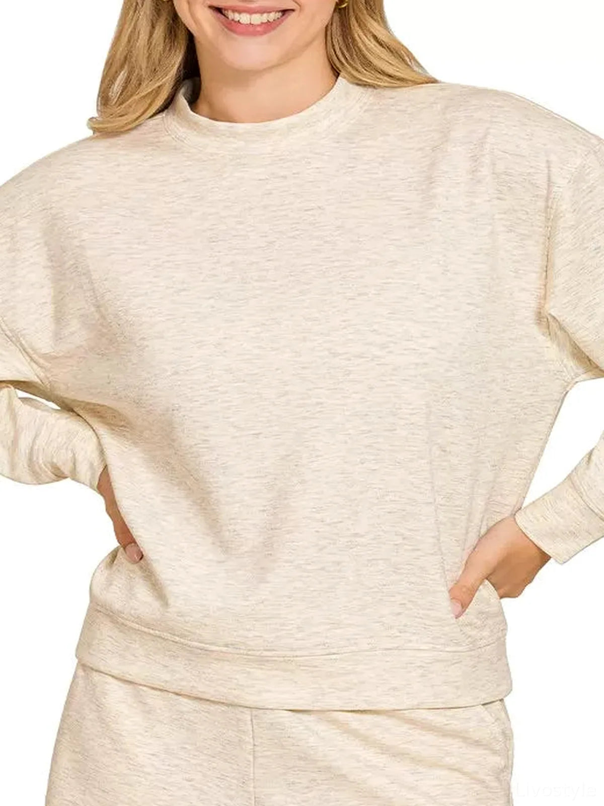 Scuba Long Sleeve Sweatshirt and Shorts Set in H VANILLA — detail view — Livostyle