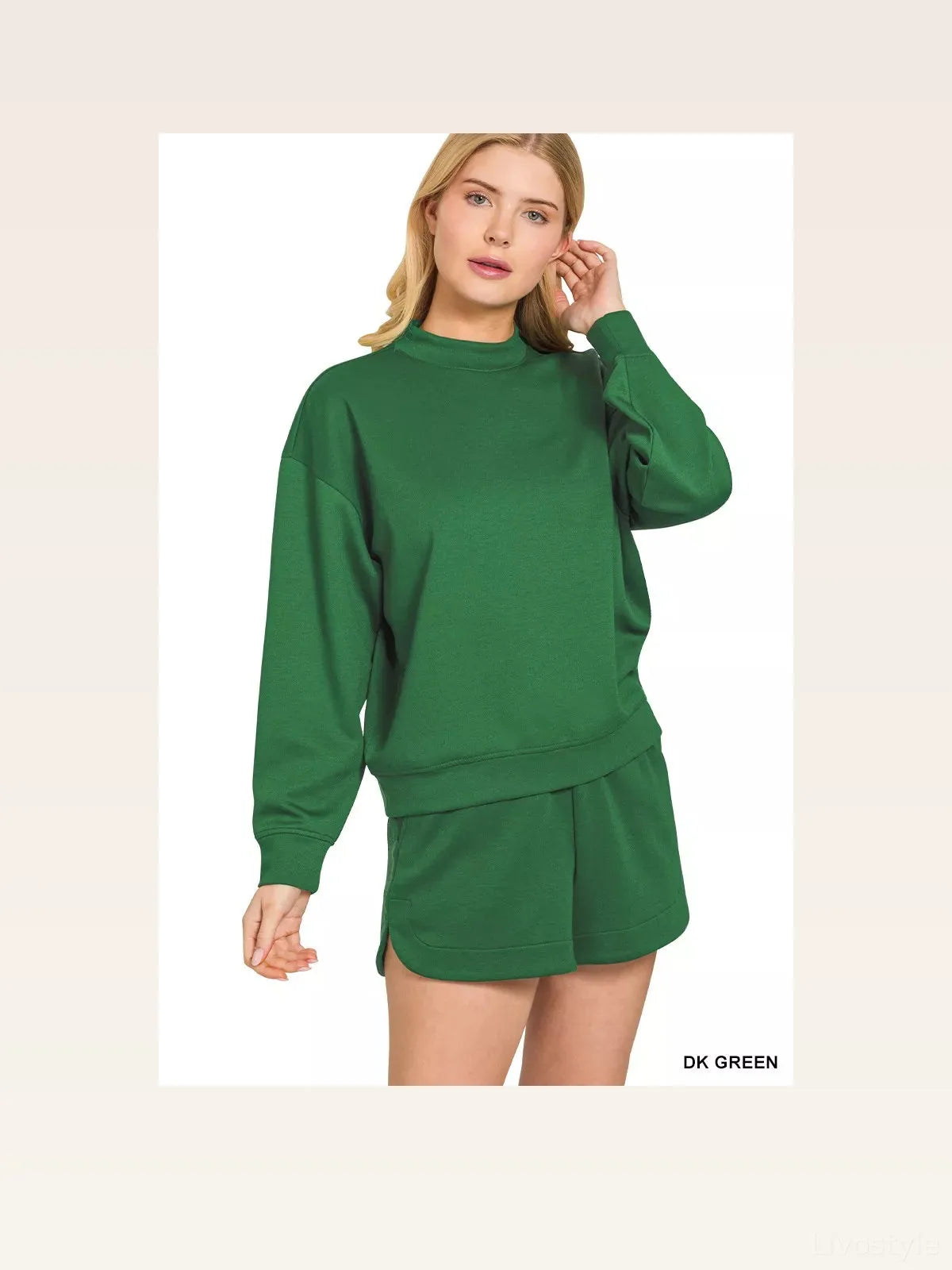 Scuba Long Sleeve Sweatshirt and Shorts Set in DK GREEN — styled showcase — Livostyle
