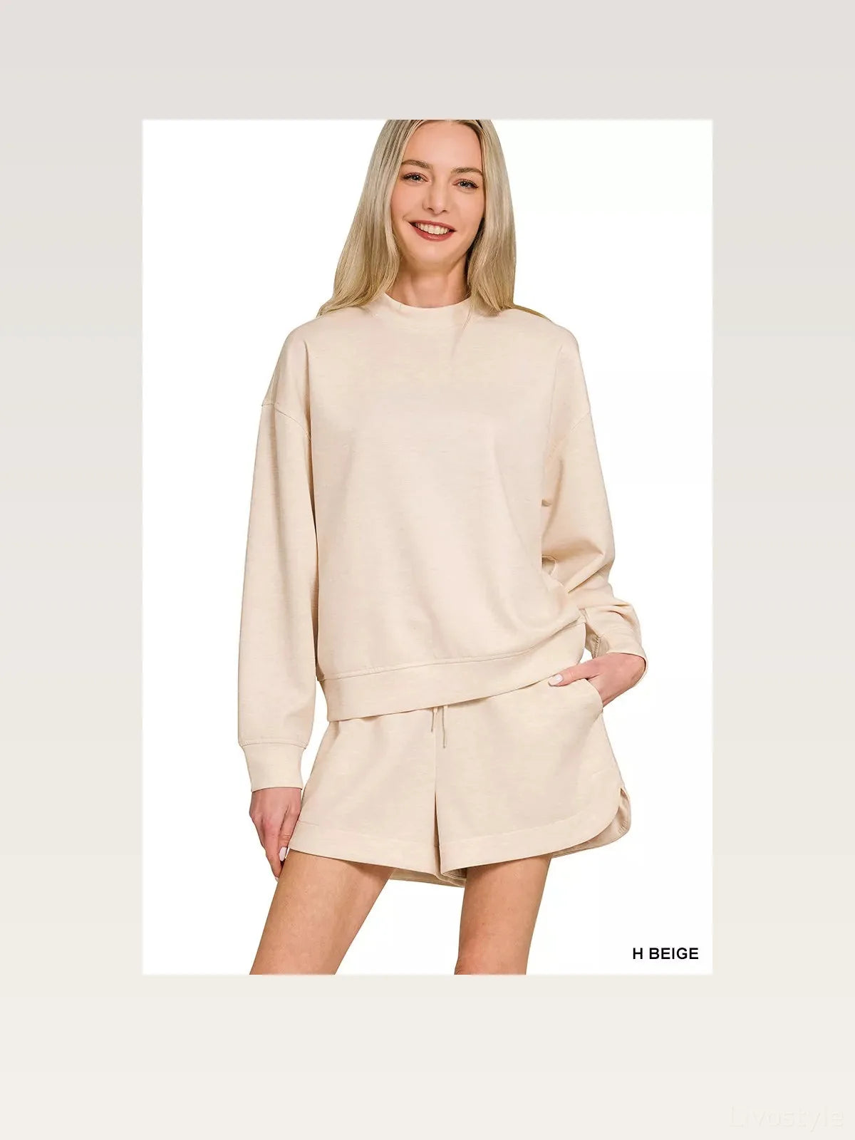Scuba Long Sleeve Sweatshirt and Shorts Set in H BEIGE — styled showcase — Livostyle
