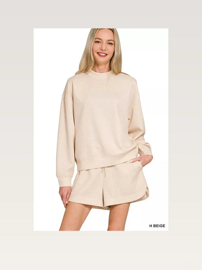 Scuba Long Sleeve Sweatshirt and Shorts Set in H BEIGE — styled showcase — Livostyle