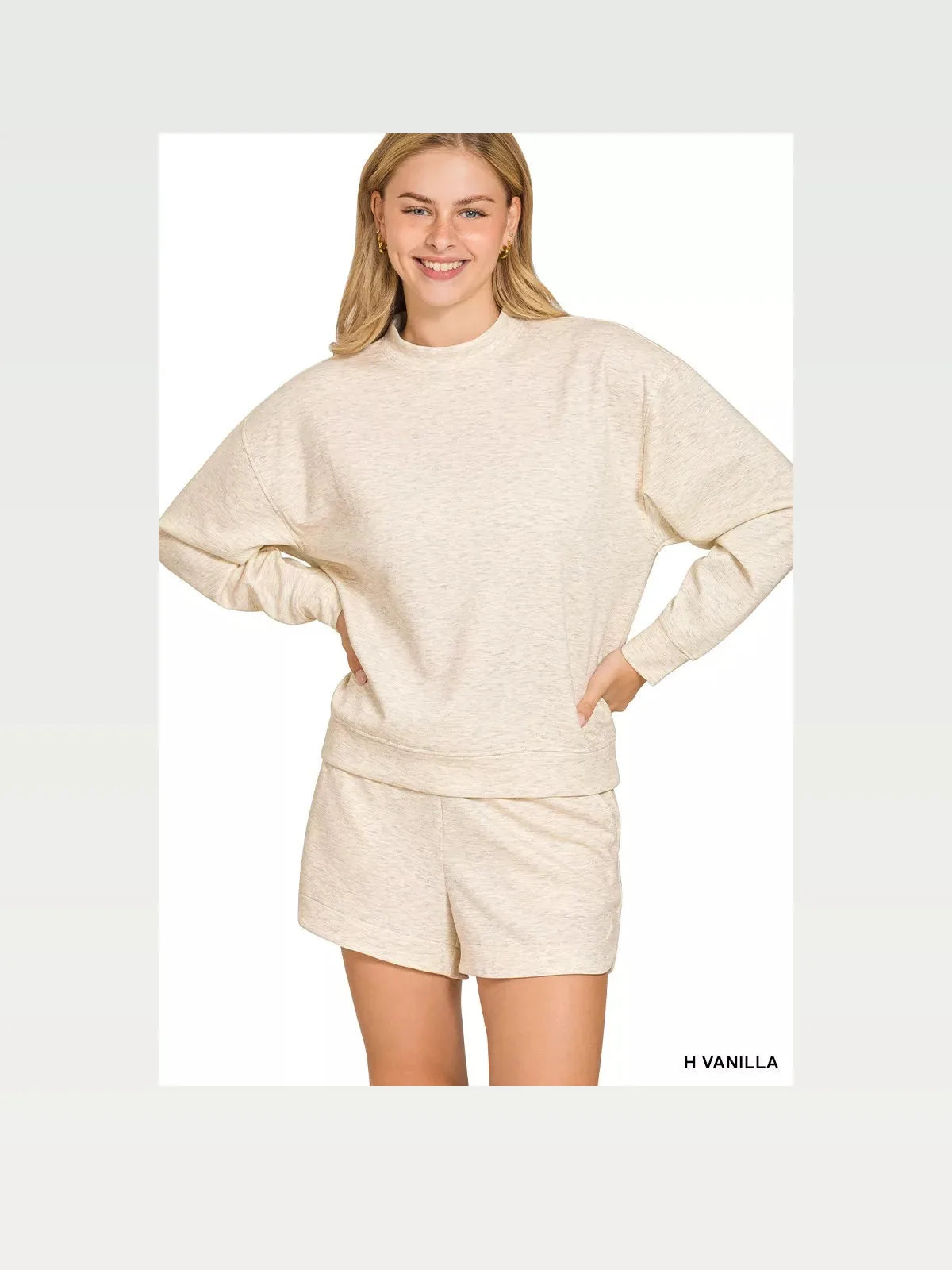 Scuba Long Sleeve Sweatshirt and Shorts Set in H VANILLA — styled showcase — Livostyle