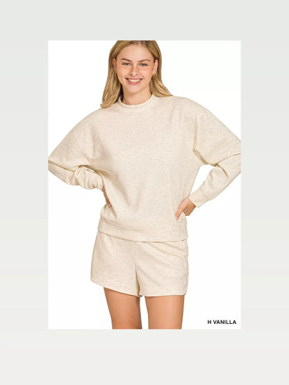 Scuba Long Sleeve Sweatshirt and Shorts Set in H VANILLA — styled showcase — Livostyle