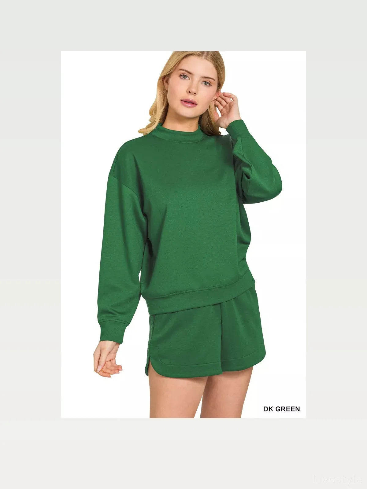 Scuba Long Sleeve Sweatshirt and Shorts Set in DK GREEN — styled showcase — Livostyle