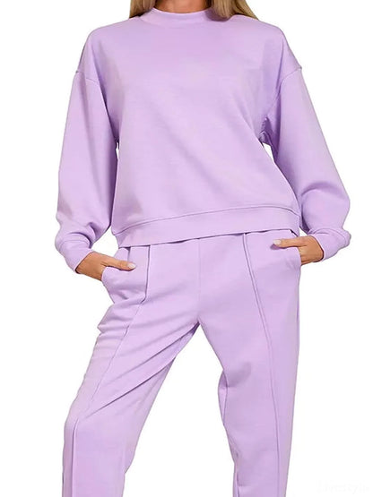 Scuba Mock Neck Sweatshirt and Joggers Set in LILAC — detail view — Livostyle
