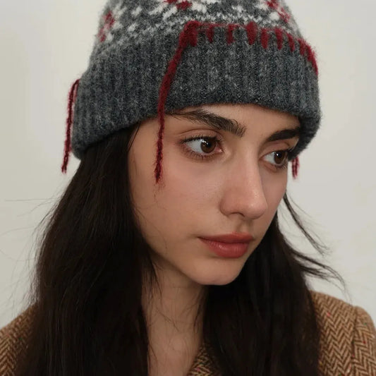Seam Trim Geometric Knit Hat — square view — Livostyle