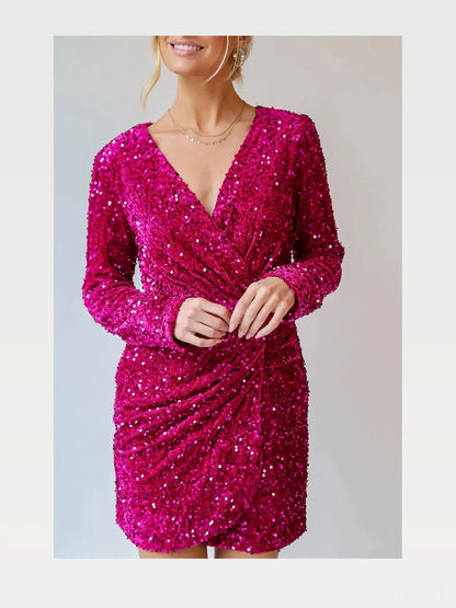 Sequin Surplice Long Sleeve Mini Dress — styled showcase — Livostyle