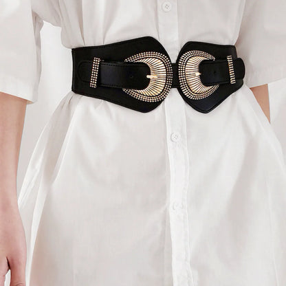Shell Double Buckle Elastic Wide Belt — square view — Livostyle