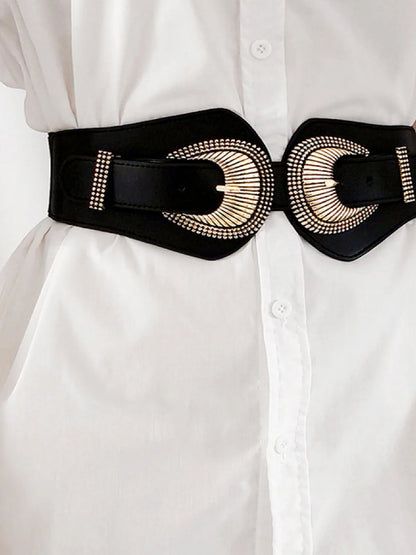 Shell Double Buckle Elastic Wide Belt — detail view — Livostyle