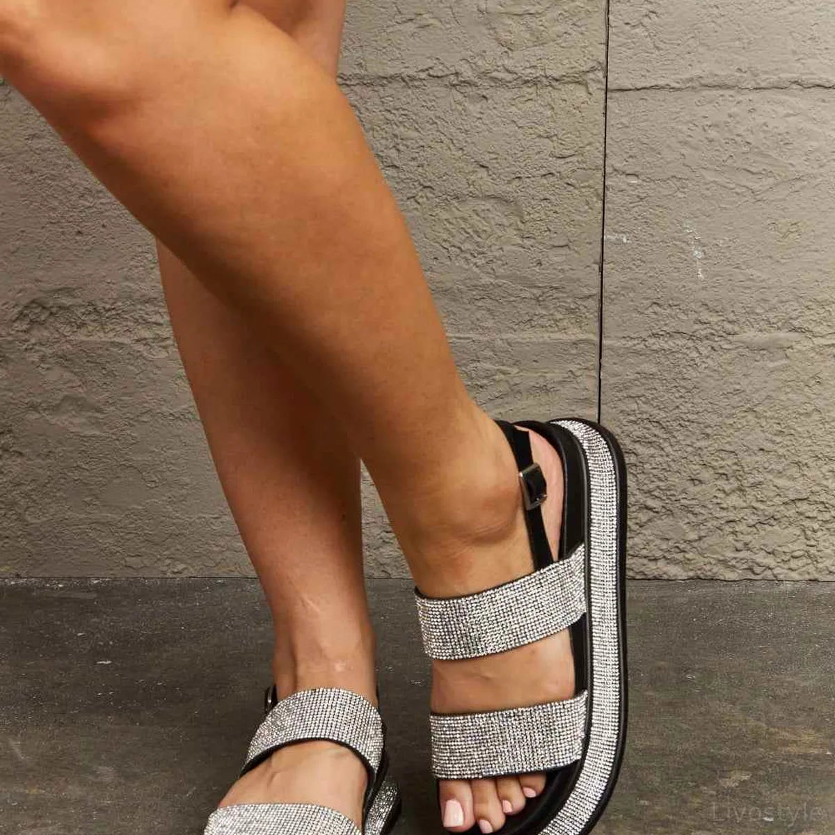 Shine On Platform Rhinestone Slingback Sandal — square view — Livostyle