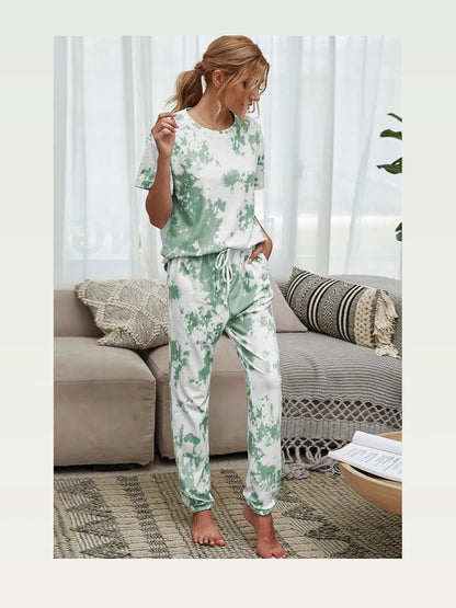 Shiny Tie-Dye Tee and Drawstring Waist Joggers Lounge Set — styled showcase — Livostyle