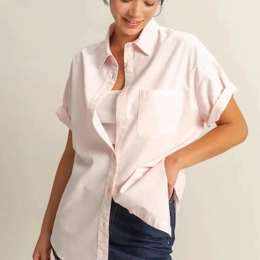 Casual Oversized Short Sleeve Button-Down Shirt — square view — Livostyle